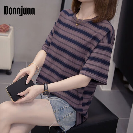 DONNJUNN胖mm休闲百搭遮肚子纯棉上衣女夏季加大码女装200斤显瘦短袖T恤女 6628桔色 M 80-95斤