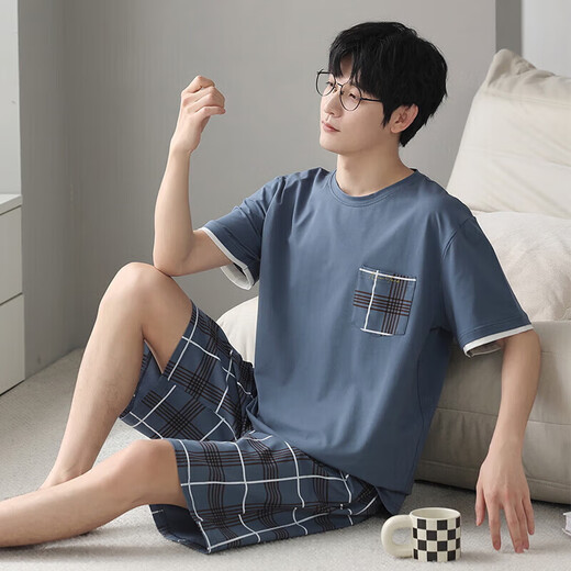 Pajamas de beauté urbaine Les shorts à manches courtes d'été pour les rayures en coton pur mince d'été peuvent être portées à l'extérieur du costume de vêtements décontractés yz679 l recommandé 100130jin [Jin est égal à 0,5 kg]