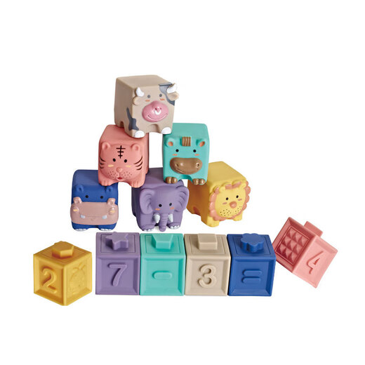 BOE [Official Flagship] OCC infant soft glue toys glue animal digital building blocks children's early education 1048-Soft glue wild animals 9 color boxes