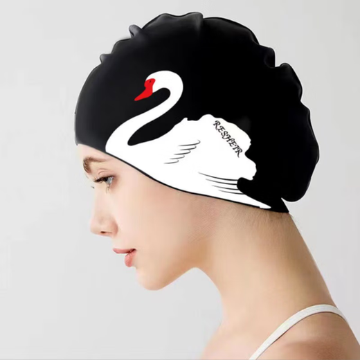 Chuangjingyi chooses silicone swimming cap for women, plus size, waterproof, non-stretching, long hair, fashionable and comfortable, ear protection, adult women's swimming cap, Luyang silicone swimming cap + swimming goggles + nose clip earplugs (set