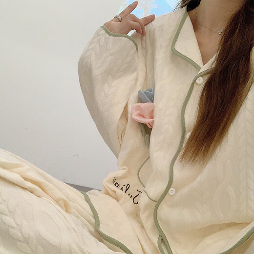 简方位高档睡衣女士春秋款纯棉长袖网红风家居服全棉秋冬季开衫月 【开衫套装】9207 均码 M【建议70-90斤】
