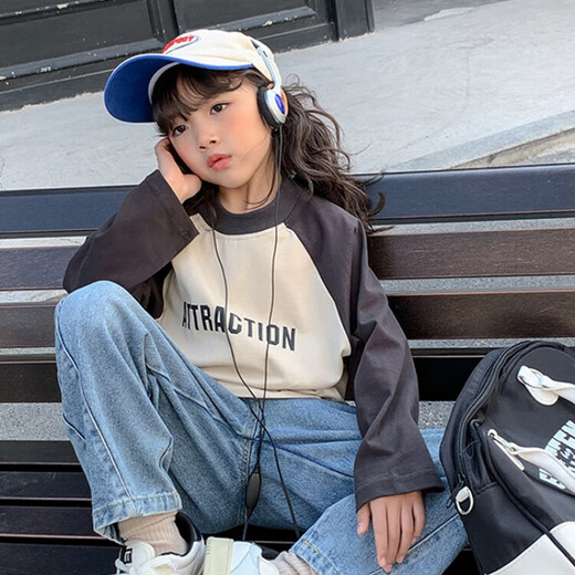 G.duck parent-child wear for a family of three spring pure cotton casual long-sleeved T-shirts with Japanese style Japanese print family wear spring and autumn tops beige color T-shirt 130 cm