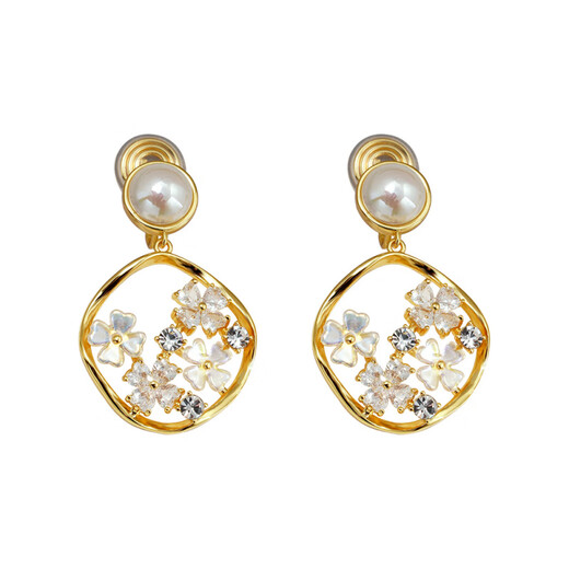 Shijun (SHIJUN) non-pierced ear clips, high-end, light luxury, shell flower hollow earrings, versatile earrings for women, imitation pearl niche, mosquito coil disc ear clips, a pair of whitening and sexy