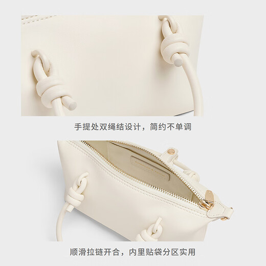 CHARLES/KEITH25 autumn new product knot hand-held crossbody small square dumpling bag CK2-30271635 Cream milk white S