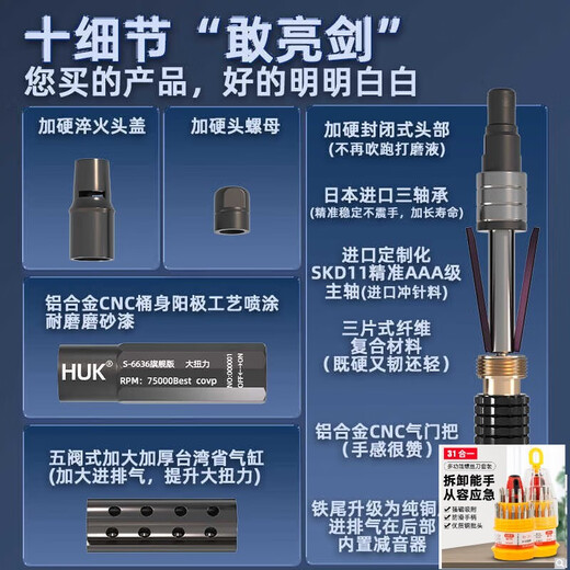 大团小圆小型气动打磨机风磨笔气磨工业级3m柄小型气动打磨抛光S663升级款 6636单机+混合装打磨针（省硬料/