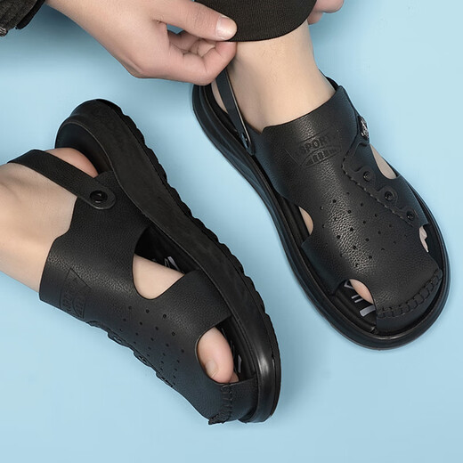 Xi and Han summer large-size men's shoes 45 bag-toe men's sandals 46 larger and widened two-wear sandals casual outdoor beach shoes 15602 black 46