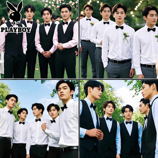 
Playboy best man suit brothers suit vest white shirt summer dress wedding three-piece suit large size western style black (vard + trousers + white shirt) black bow tie XL