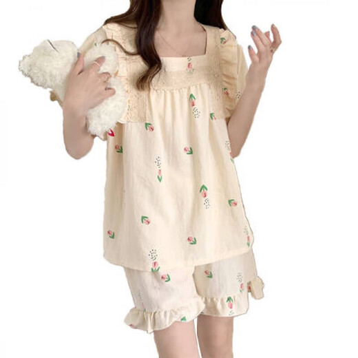 桑蒲少女生睡衣女士夏季薄款大码公主风短袖短裤可爱春夏天家居服套装 693粉色 M (建议体重80-100斤)