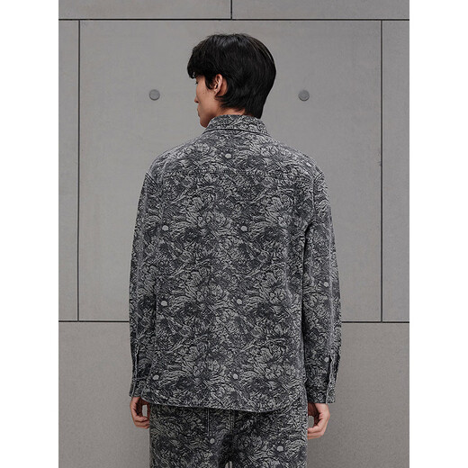 GXG Men's Wear Same Style Full Print Denim Shirt Men's Long Sleeve Jacket 25th Autumn New Product G25XE93014 Gray XL