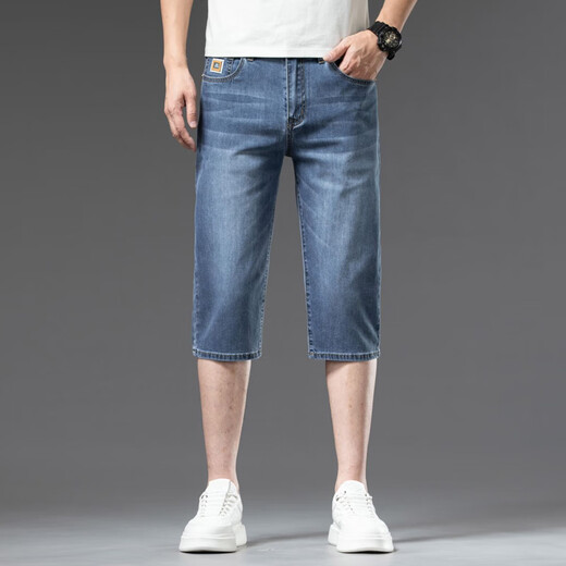 
Lilang Tiansi denim shorts men's summer wear 2025 new men's seven-and-a-half-part five-point ice silk thin breeches 753 ice silk blue [ice silk] 28