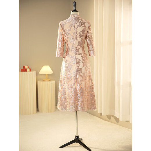 Weixuan bride wedding mother's wear high-end dress new Chinese style cheongsam high-end wedding banquet wedding mother-in-law dress champagne 2XL