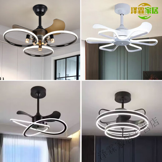 XMSJ Schlafzimmer Light 2025 Pop Light Luxusstil mit Lüfterlüfter Leichtes Hauptschlafzimmer Essdecke Lüfter Leichter Haushaltshalter 1W 9227 Schwarz 60 cm-Voice (kein Networking erforderlich + Fernbedienung