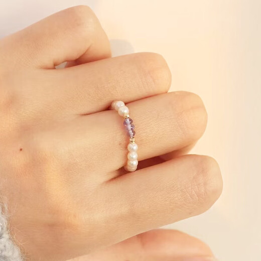 Chili 2025 Fashionable Aurora Freshwater Pearl Ring Tanzanite Ruby 18k Gold Small Gold Ball Gift Ring Size 11 A Set of Two Stacked 3-3.5mm