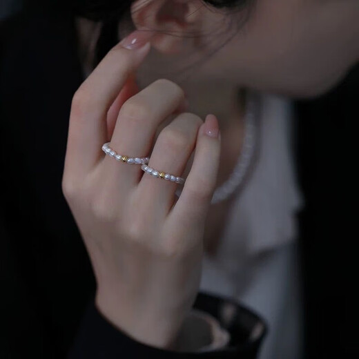 Zhuji Freshwater Nuclear Pearl Transfer Ring Women's Millet Bead Elastic Index Finger Ring High-end Light Luxury Holiday Gift Natural Pearl Transfer Ring About 6cm