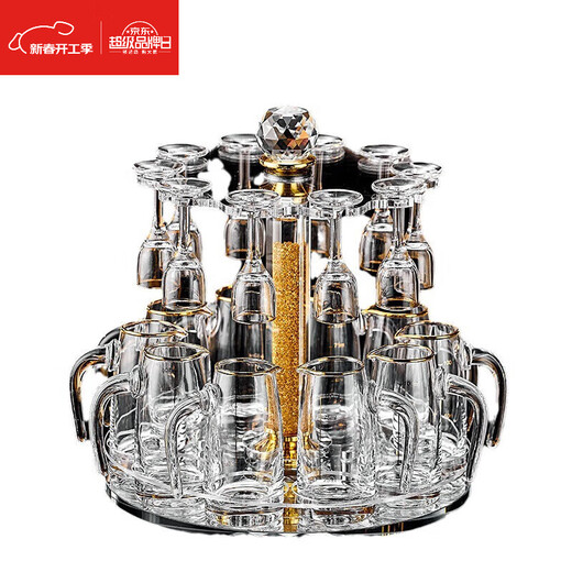 ZHIO Chinese-style national-style liquor cup, high-end light luxury thatched cup, spirit shot glass, one-cup Chinese-style gold foil liquor cup set, small tall cup, gold foil cup + Jinshan pot cup holder (6