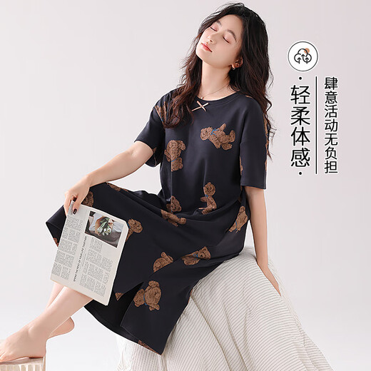 莫代尔睡裙女款夏季短袖睡衣裙2025年新款夏天薄款孕妇夏款连衣裙 ZH14106 XL (170)