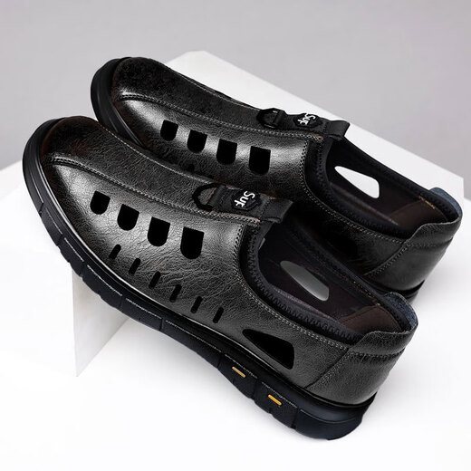 
Summer hollow mesh eyelid sandals men's breathable casual shoes hole shoes soft bottom business casual leather shoes men's sandals [TY-618] hollow leather shoes - brown 41