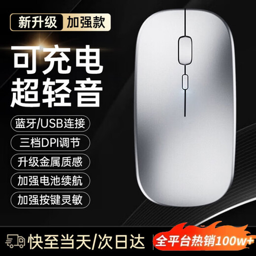 LCZMI Huawei Matebook wiederaufladbar, super leise kabellose Maus, Bluetooth, drei Modi, Gaming, Esports, Büro, ergonomisches Magic Control Board, geeignet für Logitech Xiaomi Computer Flaggschiff-Ergonomie, wiederaufladbar, leiser Knopf, Bluetooth, drei Modi, Silber