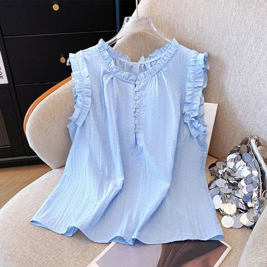 Woodpecker (Tucano) Koreaner schwarzes Ohrhemd für Frauen 2025 Sommer Neues Design lässt es schlank aussehen und bedeckt das Belly Doll Hemd Top Trendy White-1080-Mischeless M Empfohlen 90-105jin [Jin gleich 0,5 kg]