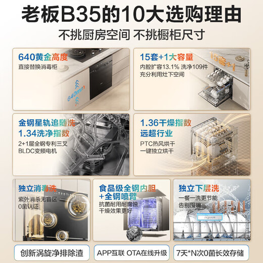 Robam 15 sets under the stove, new generation G1mini 2.0 built-in dishwasher, antibacterial gold steel follow-up wash, independent drying, UV disinfection, layered wash, sea salt white W64B35A