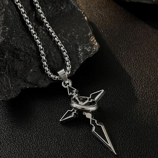 Cross pendant men's necklace men's trendy brand versatile chain accessories men's trendy sweatshirt pendant cross necklace chain length 70cm