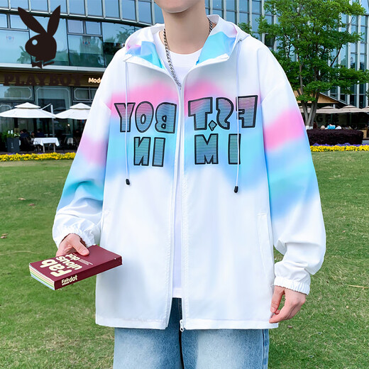 花花公子（PLAYBOY）冰丝防晒衣男夏季薄款透气渐变时尚防晒服青少年潮流休闲夏天外套 6626绿色 M (约90~100斤可穿)