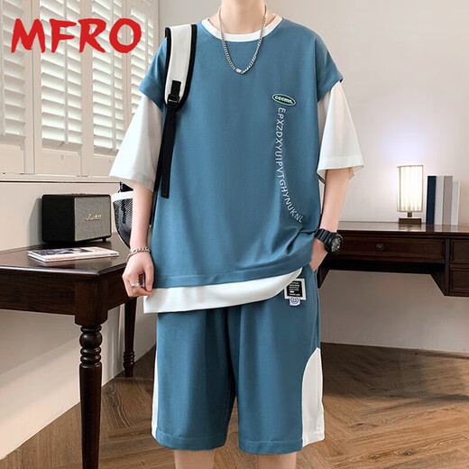 Mfro gefälschter zweiteiliger T-Shirt Herren-Sommeranzug New American Lose Casual Shorts Zwei-teilige runde Hals-vielseitige Kurzärärmel-Männer 686 Meter weißer Anzug M ca.