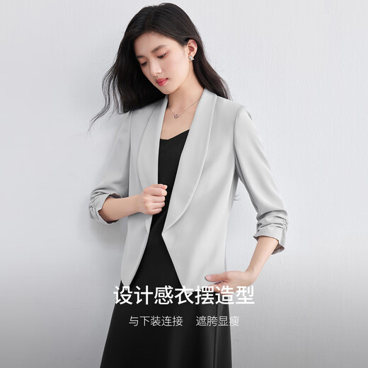 Shandubila autumn high-end suit for women with shoulder pads professional commuting style casual short suit gray L