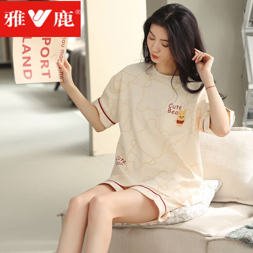 Yalu pajamas for women, pure cotton shorts, can be worn outside in 2025 new cotton home clothing set 9856 pure cotton M Recommended 80-100Jin [Jin equals 0.5 kg]