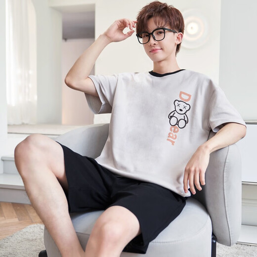 Shihuaxiang pajamas men's summer 2025 new style for young students short-sleeved thin summer men's home clothing set b1478 back bear M small size (high about 160-weight 70-90 Jin[Jin equals 0.5 kg])