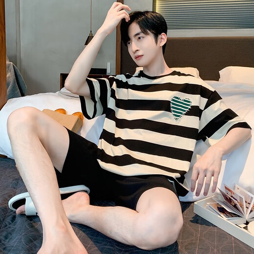 
UKUHPK men's summer thin cotton pajamas large size loose home clothing set D1990 (A679) M (recommended 80-115Jin [Jin equals 0.5 kg])
