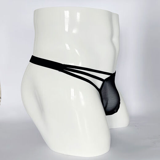Slutty men's underwear transparent mesh hollow thong T-pants U convex breathable underwear elastic low-waist underwear a pair of black 100160Jin Jin equal to 0.5kg inner wear
