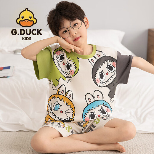 G.DUCKKIDS儿童睡衣短袖2025夏季新款拉布布小男孩套装男童家居服labubu N693龙猫 100 cm/8码【身高85-102cm】