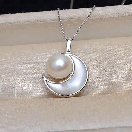 KUXAs925 sterling silver gold natural freshwater real pearl moon pendant pendant pendant shell inlaid without necklace gold pendant + sterling silver chain