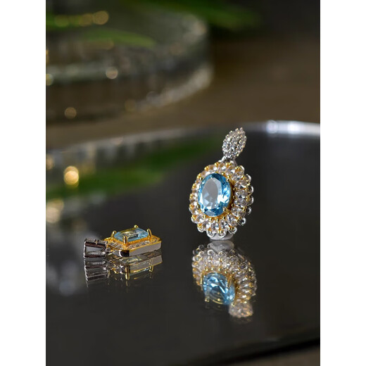 Fat Donglai same style blue topaz necklace for women s925 silver inlaid raw stone bare stone pendant gem clavicle chain neck 05#s925 silver blue topaz passepartout pendant with