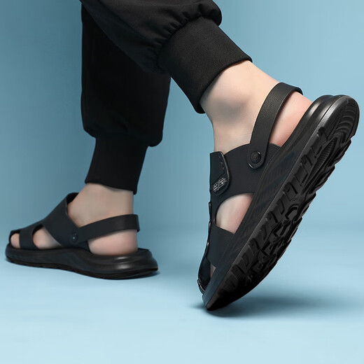 Xi and Han summer large-size men's shoes 45 bag-toe men's sandals 46 larger and widened two-wear sandals casual outdoor beach shoes 15602 black 46