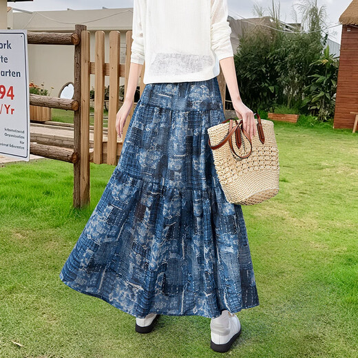 
She Chi New Chinese-style pine ink printing skirt 2025 autumn clothes new A-line large swaying long skirt