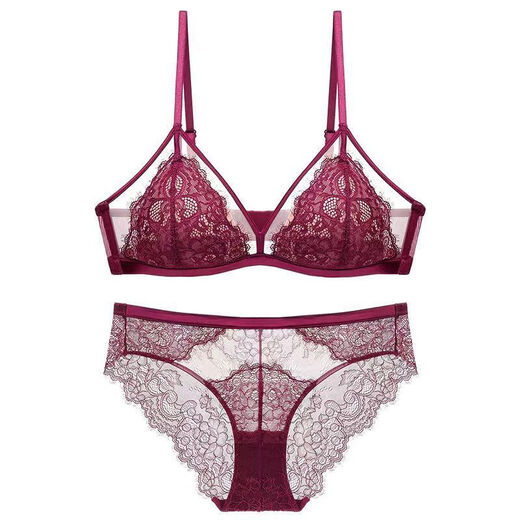 Victoria's Style Sexy Secret French Sexy Lace Underwear Women's Small Breast Push-Up Wireless Black Bra Set Gift Red Set S (Applicable to 32/70AB)