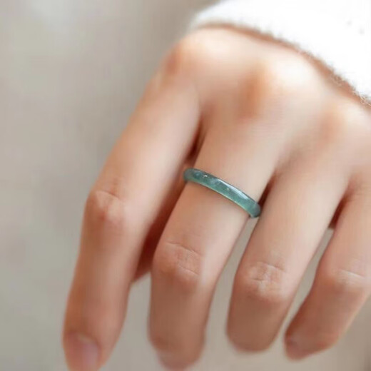 RSRDDY old phoenix jadeite ring plain ring jade ice blue water ring men and women ancient style thin strips women's style real jade ring mouth 21 (inner diameter 19.3MM)