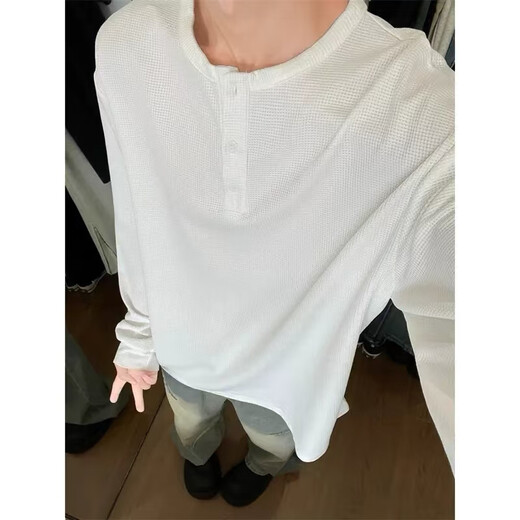 NYING American Henry collar long-sleeved t-shirt for men in autumn and winter new trendy brand simple sweatshirt large size loose inner shirt HT24913 black XL (130-150Jin Jin equals 0.5kg)