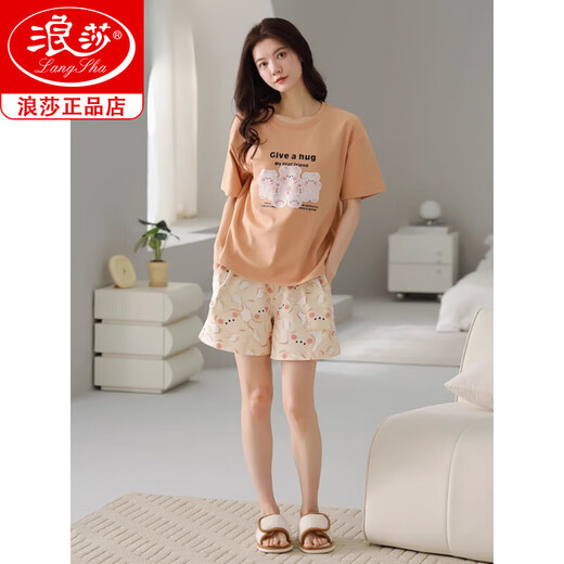 Langsha 2025 Neue Pyjamas für Frauen im Sommer Pure Cotton Kurzärmelige süße Casual Sports Home Clothing Set Z9859 M [Empfohlen, 80-100 Jin zu tragen [Jin ist 0,5 kg]]]
