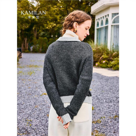 卡米兰（kamilan）针织开衫女2024秋季新款针织衫毛衣外套 杏棕色 M