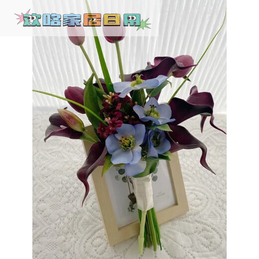 郁金香马蹄莲手捧花领证假花仿真花摄影拍照道具婚礼韩式新娘花束 HD-郁金香+粉玫瑰
