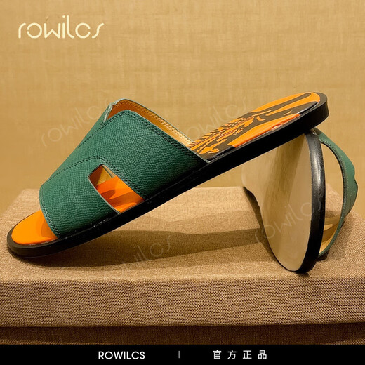 rowilcs品牌高档牛皮男夏季外穿一字拖2025休闲款超火舒适时尚男士凉拖鞋 绿色 38