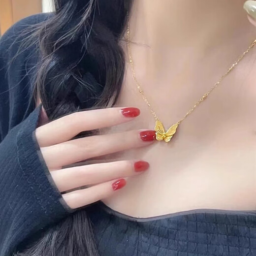 RSRDDY Old Phoenix Gold Store Model Gold Necklace 999 Flower Moon Good Day Dream Butterfly Set Chain for Girlfriend 18k Gold 0.01g Lao Fengxiang Same Style Flower Moon Good Day Necklace