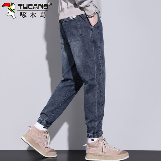 Woodpecker (TUCANO) jeans men's loose legged casual pants men's autumn and winter pants men's harem overalls men's pants blue gray L