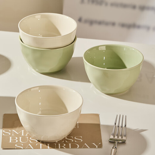 TREEJACK ceramic bowls, plates, tableware set, French style, fresh, creamy style, rice soup bowls, dishes, plates, chopsticks and spoons, 11-piece set