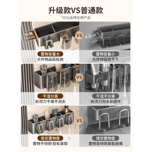 LDVEP免打孔壁挂卫生间浴室刷牙漱口杯套挂装墙电动牙刷架子杯架置物架 灰牙刷架2杯(带杯)+吹风机架9926