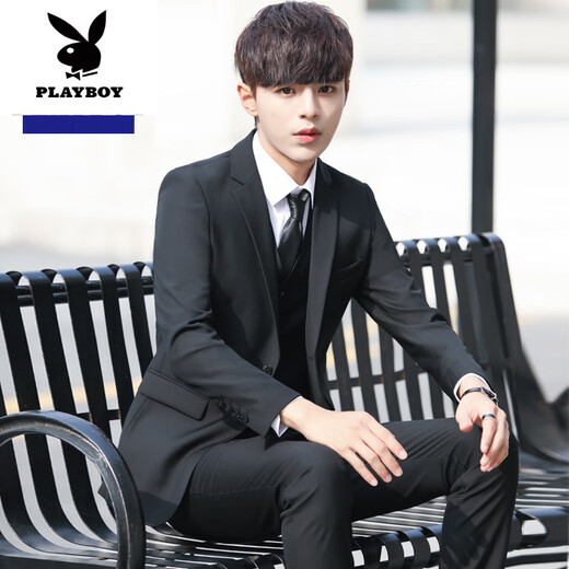 Playboy (PLAYBOY) Teenage High School Students 18 Years Old Adult Dress Suit College Style Student Formal Suit Suit Men's Jacket New Black 2-button Suit Top S 165 Recommendation 90-105Jin Jin is equal to 0.5 kg