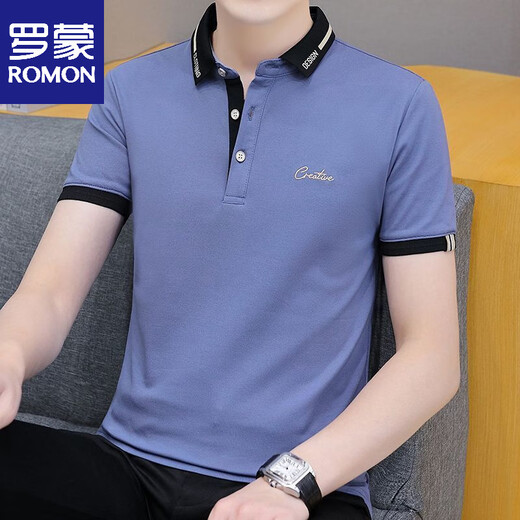 罗蒙夏季男士短袖t恤翻领polo衫休闲上衣服印花刺绣半截袖男装体恤衫 679白色 M